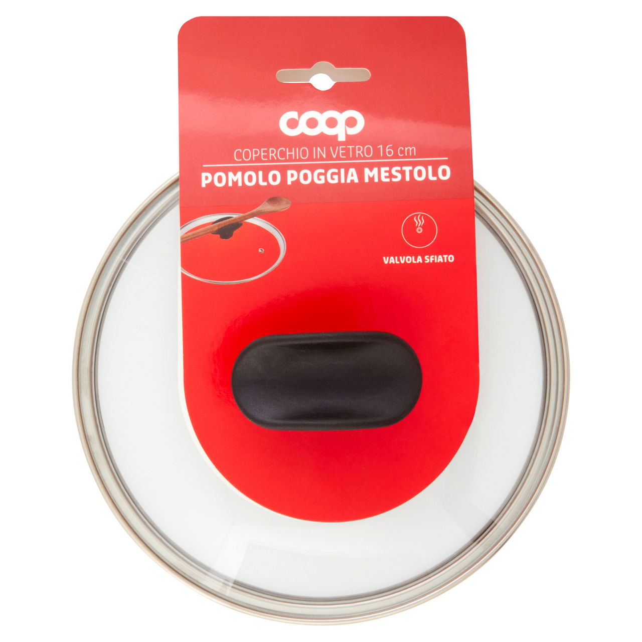 Coperchio in vetro con pomolo poggiamestolo 16 cm