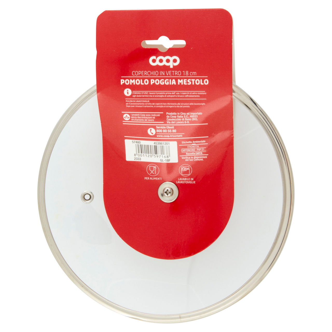Coperchio in vetro con pomolo poggiamestolo cm 18 coop - Immagine 11