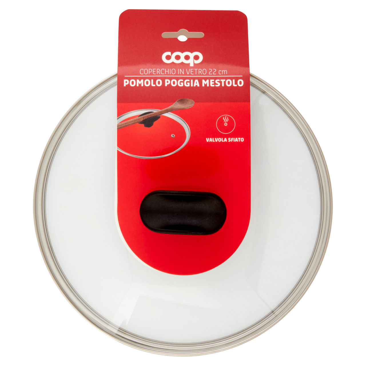 Coperchio in vetro con pomolo poggiamestolo cm 22 coop