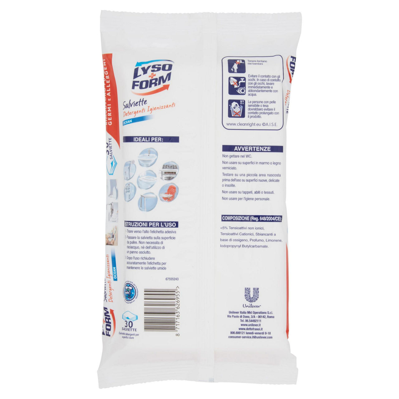Detergente salviette  igienizzanti ocean lysorform pz. 30 - Immagine 21