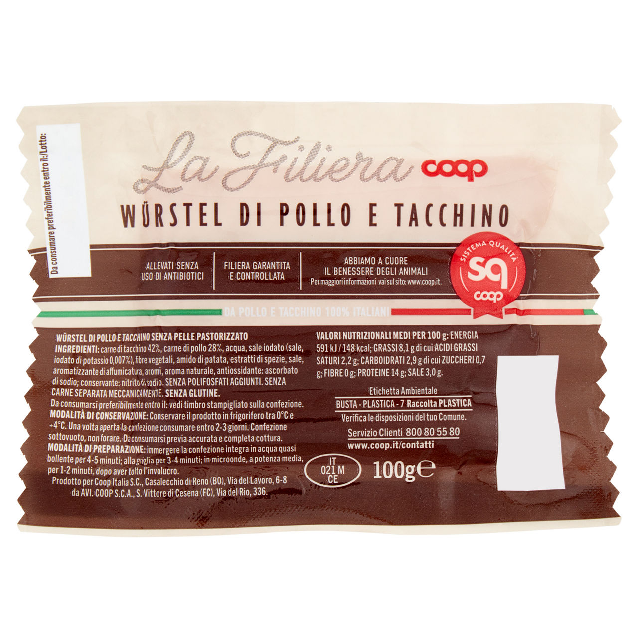 Würstel di pollo e tacchino 100 gr - Immagine 01
