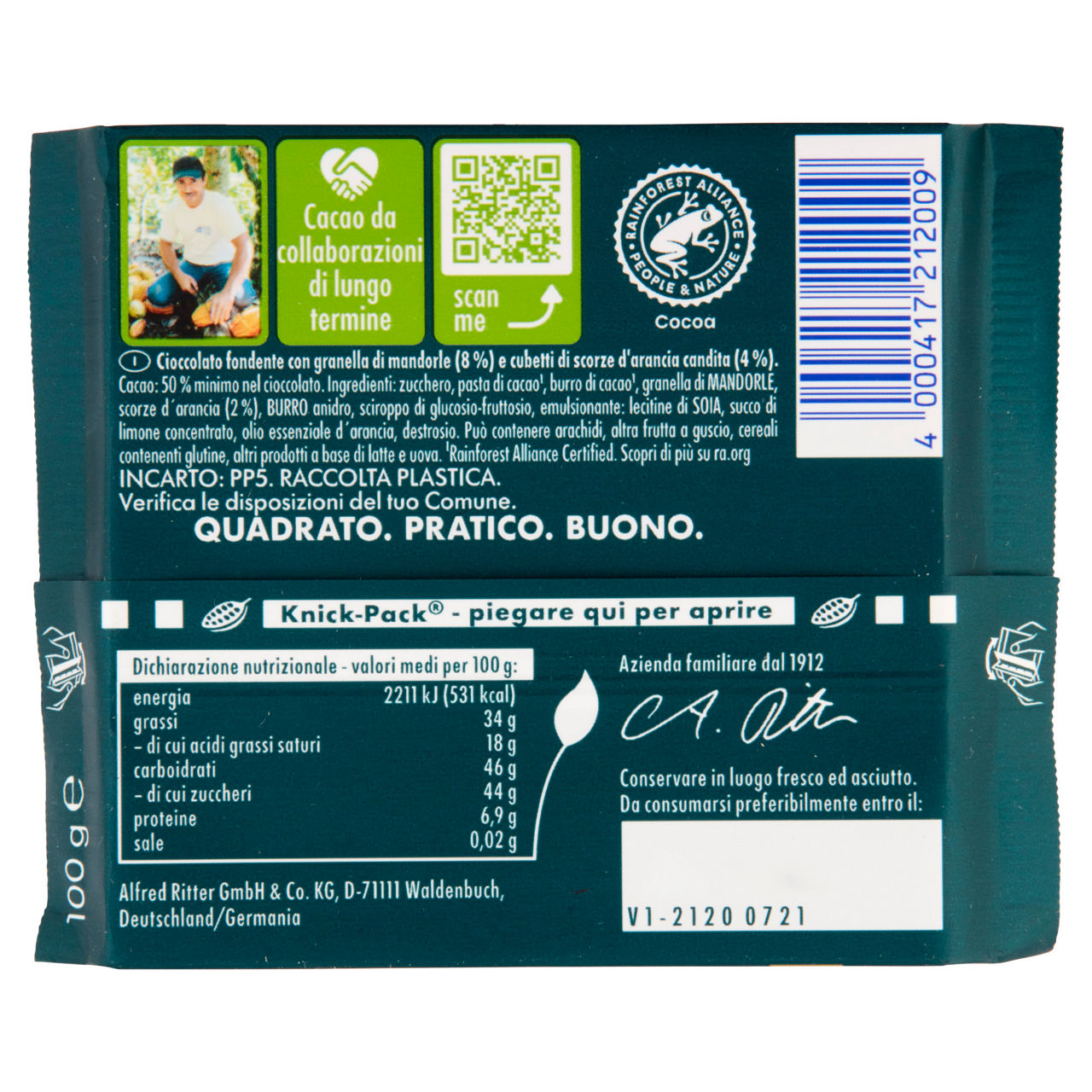Tavoletta di cioccolato fondente con mandorle e arancia 100 gr - Immagine 41