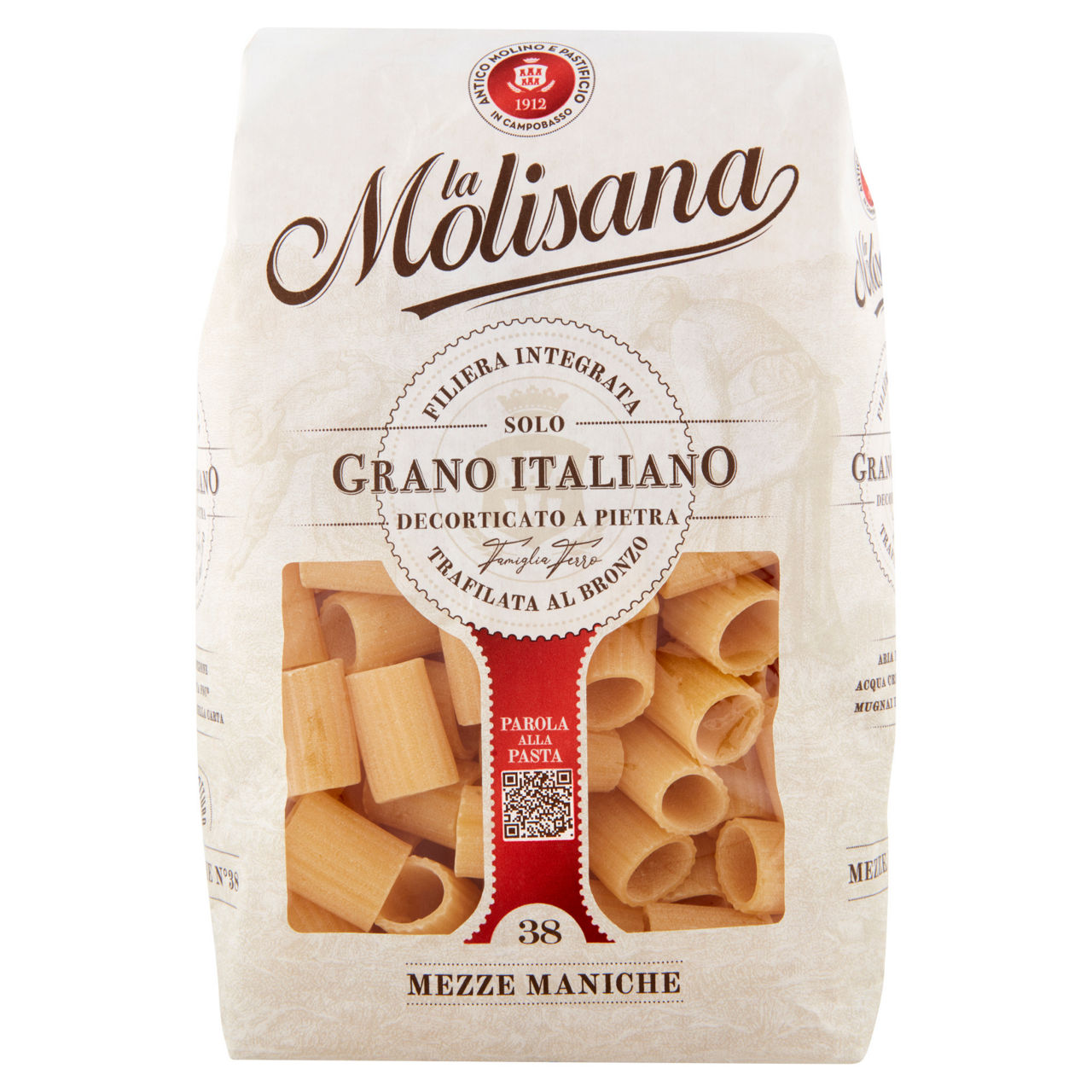 Mezze maniche rigate n. 38 pasta di semola di grano duro 500 gr