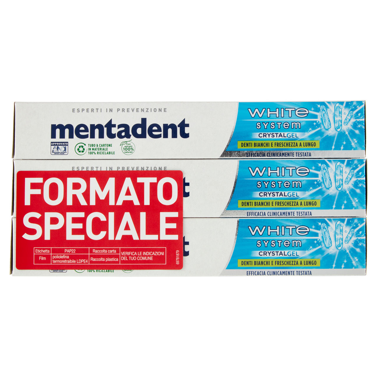 Dentifricio White System Crystal Gel 3 pz x 75 ml - Immagine 01