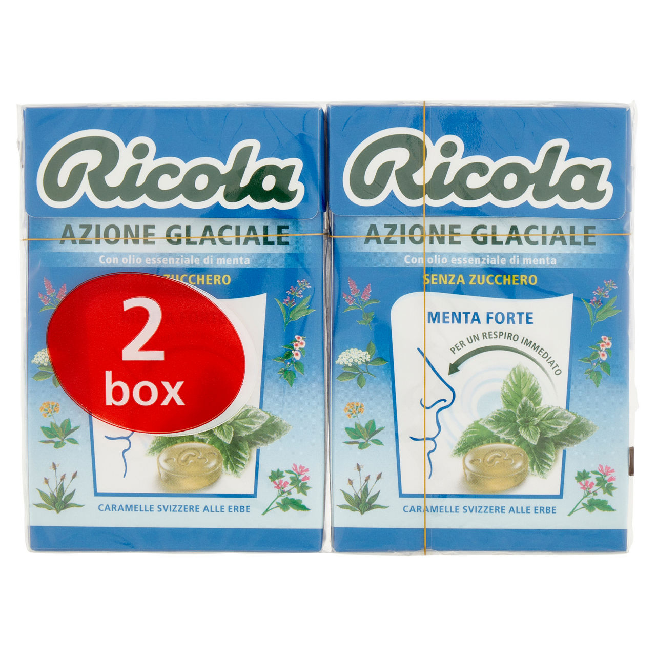 Caramelle dure alla menta forte azione glaciale senza zucchero 2 pz x 50 gr - Immagine 01