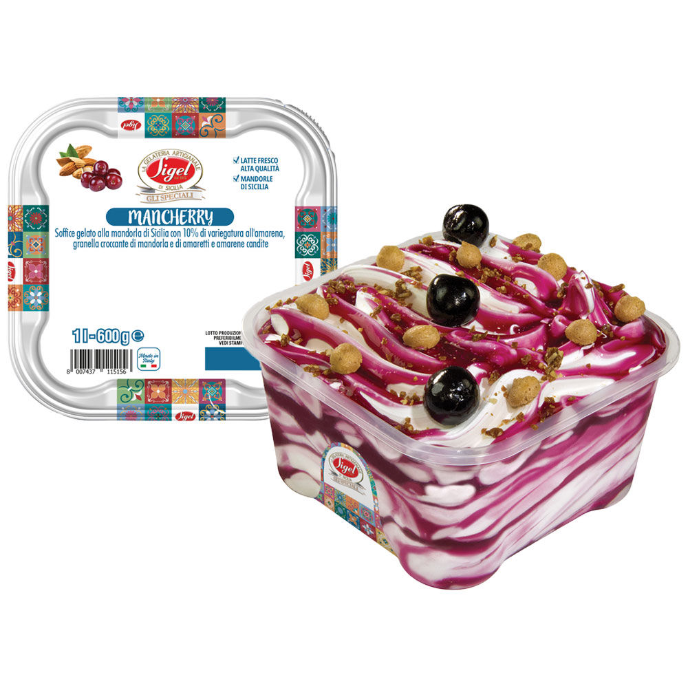 Gelato alla mandorla di Sicilia variegata all'amarena 600 gr - Immagine 01