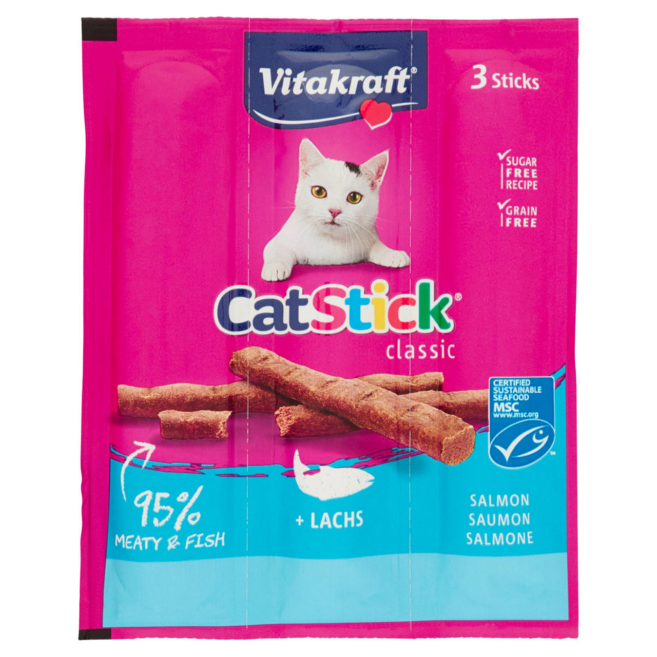 Snack in stick per gatti mini salmone 3 pz 