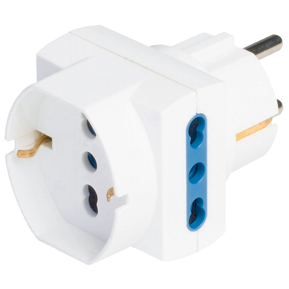 Adattatore triplo con spina 16A 2P+T e 3 prese 10/16A 2P+T bianco