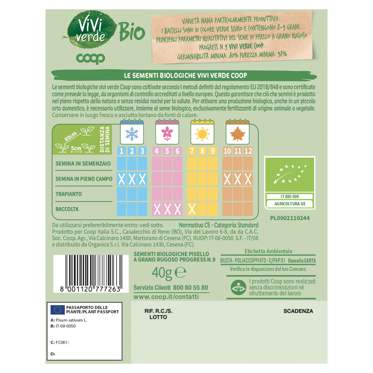 Sementi pisello a grano rugoso progress n.9  bio 40 gr - Immagine 11