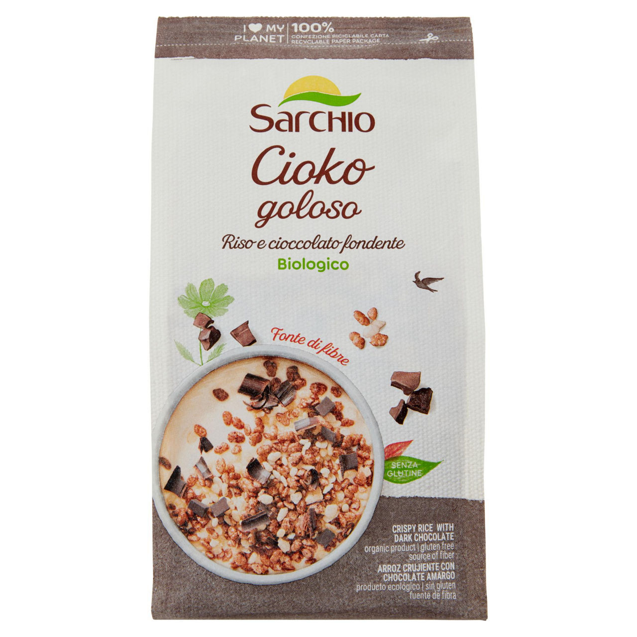Riso croccante con cioccolato fondente bio cioko senza glutine 200 gr
