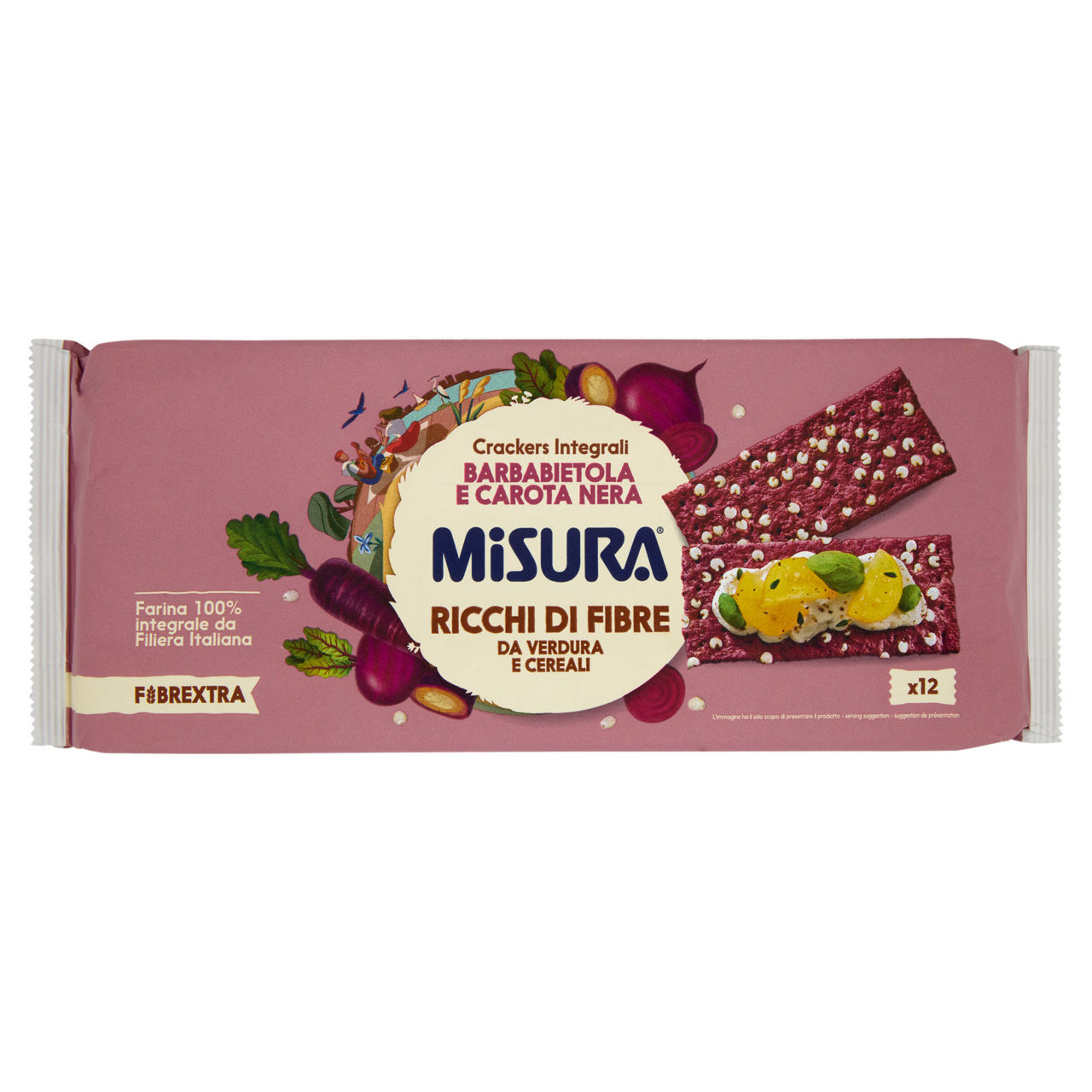 Crackers fibre extra integrale barbabietola e carota nera misura flow-pack g 385 - Immagine 01