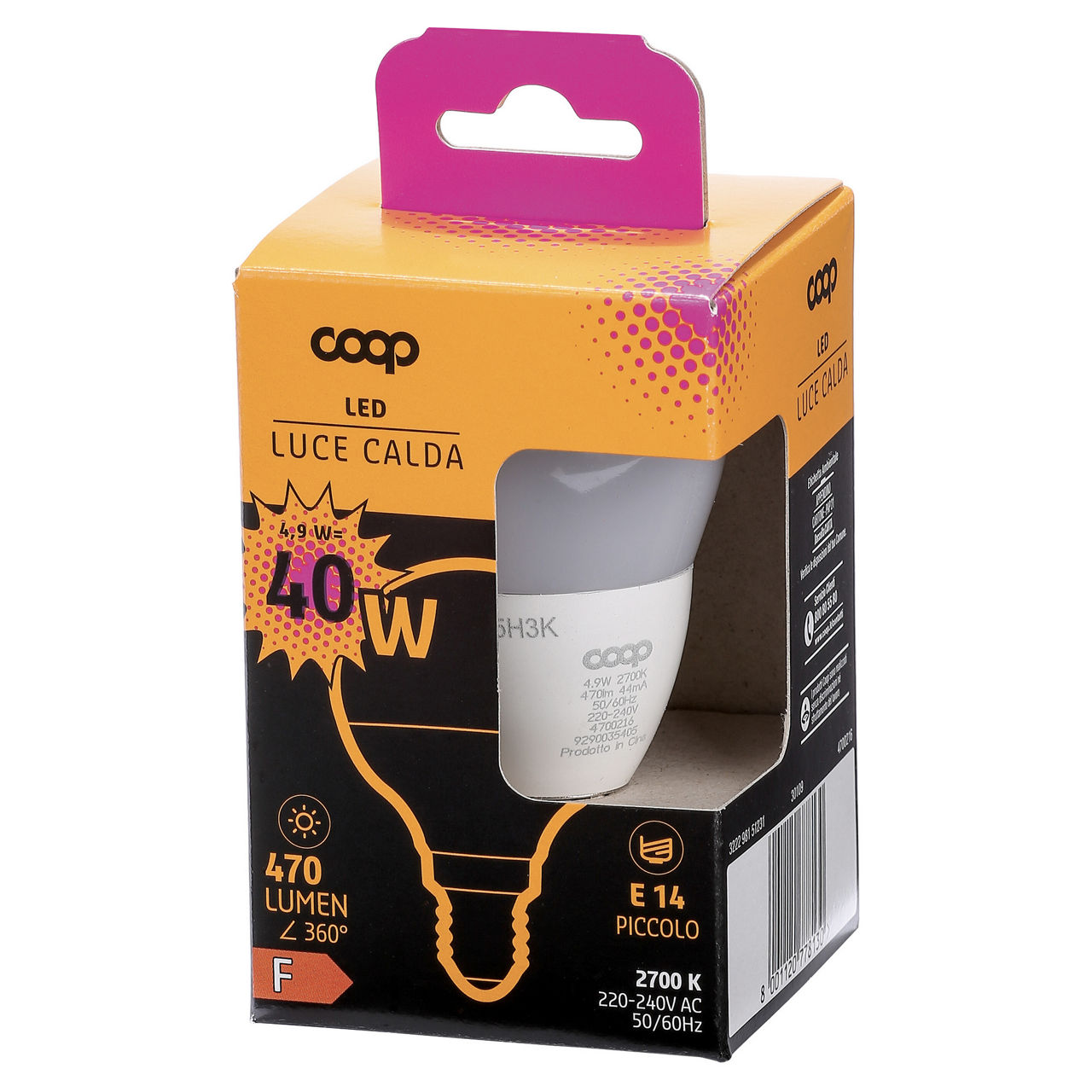 Lampadina led a sfera luce calda 40W E14 470 lumen
