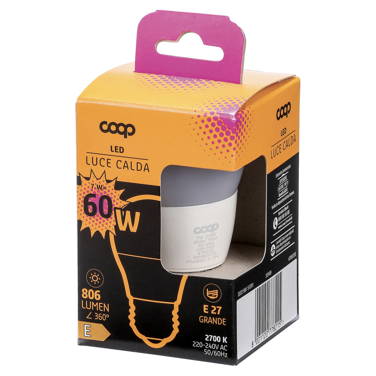 Led sfera coop 60w e27 806lm 2700k