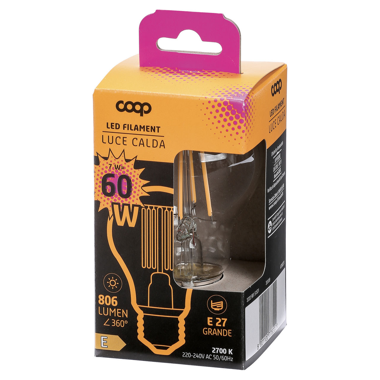 Led fil goccia coop 60w e27 806lm 2700k