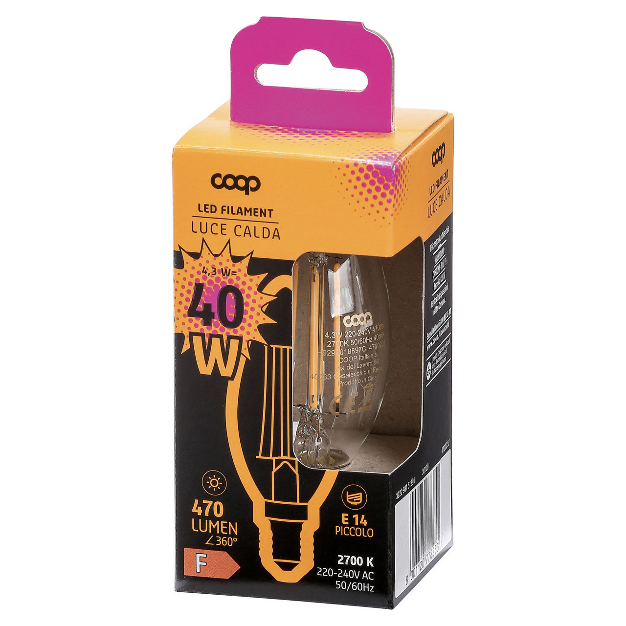 Led fil candela coop 40w e14 470lm 2700k