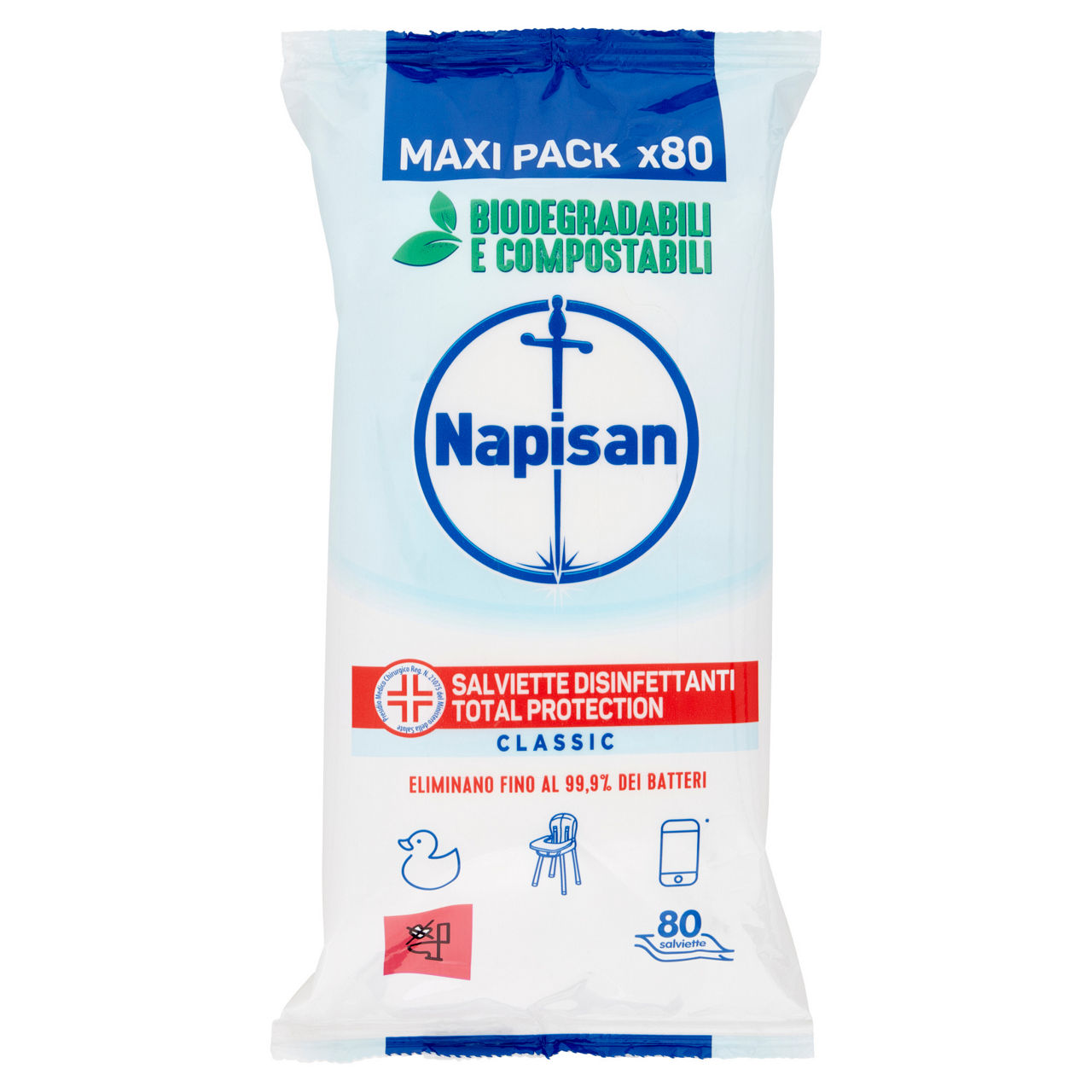 Salviette disinfettanti total protection classic biodegradabili 80 pz - Immagine 01