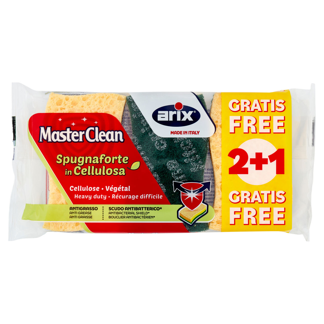 Spugna abrasiva antibatterica e antigrasso in cellulosa 3 pz - Immagine 01