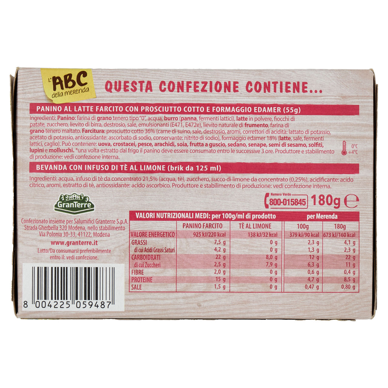 Merenda panino soffice con prosciutto cotto e formaggio e thè al limone 180 gr - Immagine 91