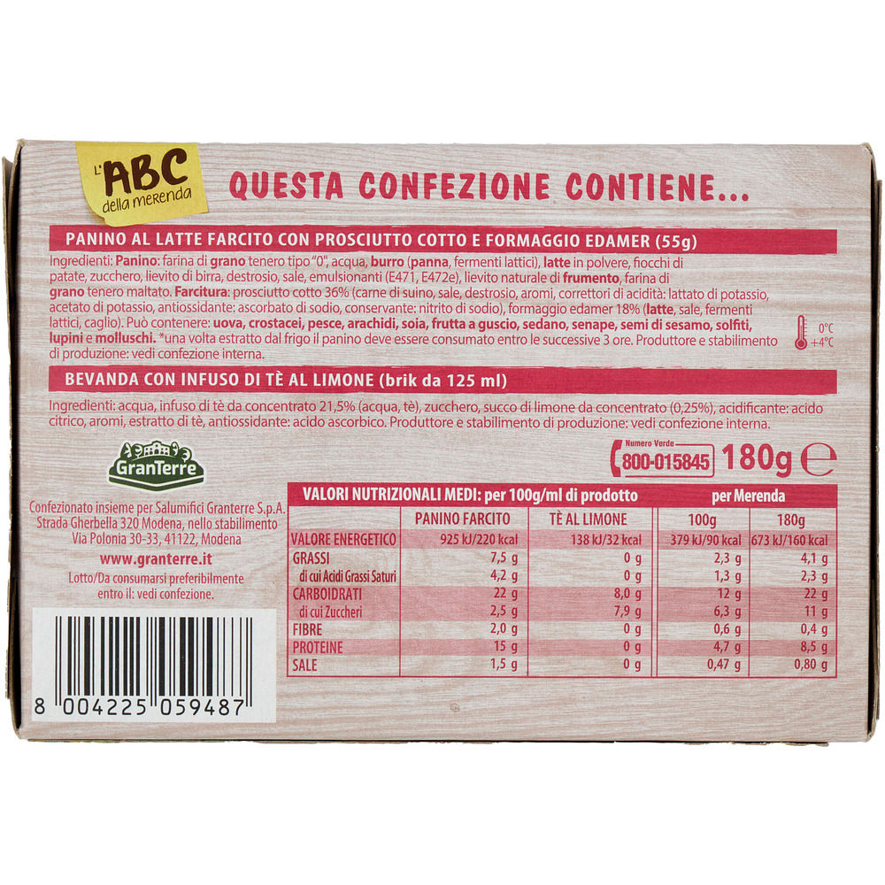 Merenda panino soffice con prosciutto cotto e formaggio e thè al limone 180 gr - Immagine 21