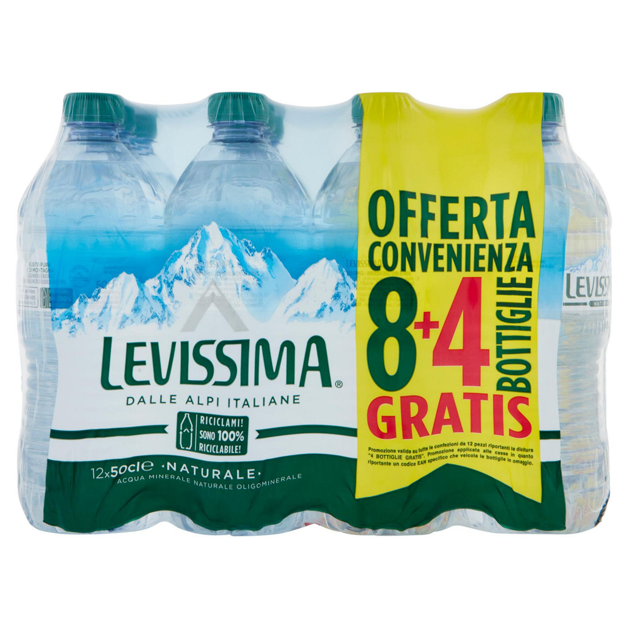 Acqua minerale levissima naturale cluster ml 500 x 8 + 4 omaggio