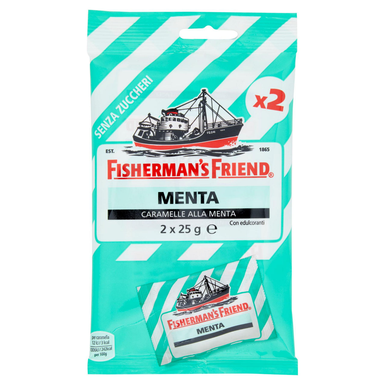Caramelle dure alla menta senza zucchero 2 pz x 25 gr - Immagine 01