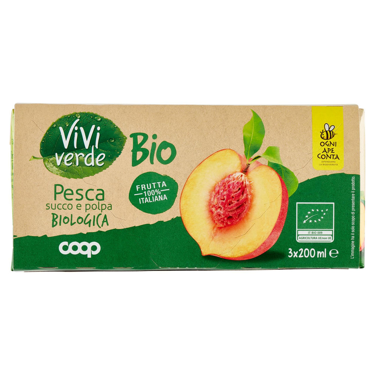 Succo pesca biologica vivi verde 3 x 200 ml
