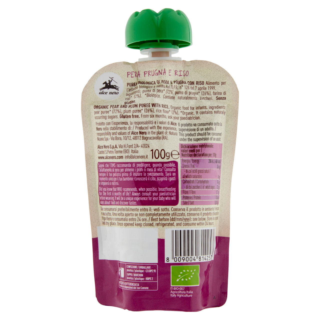 Purea di pera prugna e riso bio 100 gr - Immagine 11