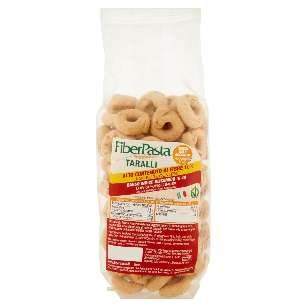 TARALLI SENZA SALE 10% FIBRE FIBERPASTA G 250 - Immagine 01