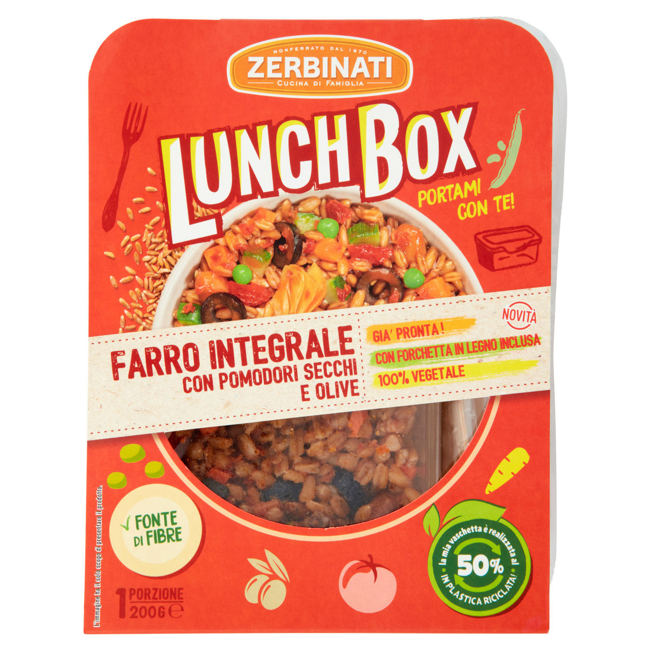 Farro integrale con pomodori secchi e olive 200 gr