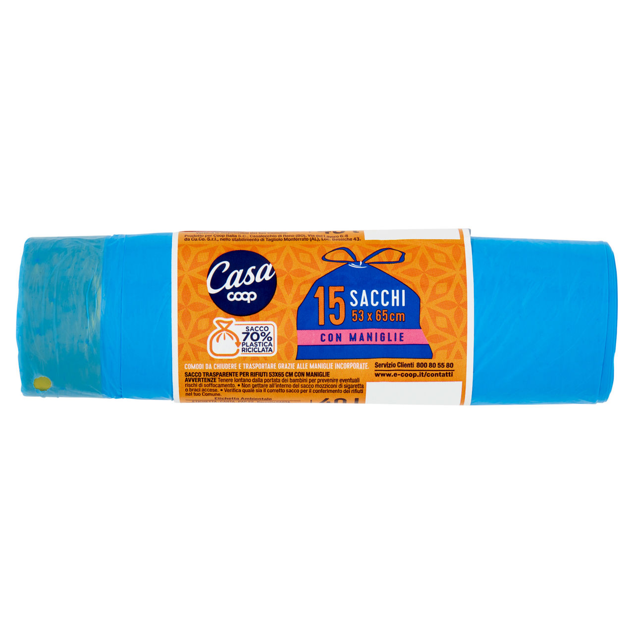 Sacchi nettezza azzurri con maniglia scorrevole 53x65 cm15 pz