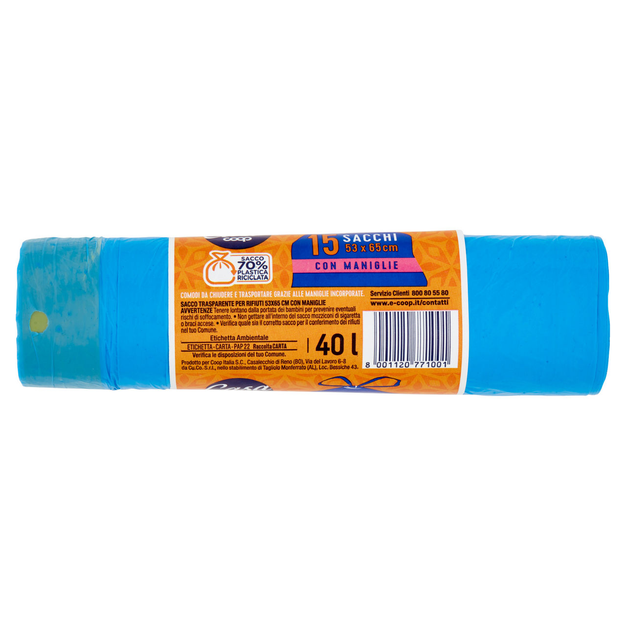 Sacchi nettezza azzurri con maniglia scorrevole 53x65 cm15 pz - Immagine 11