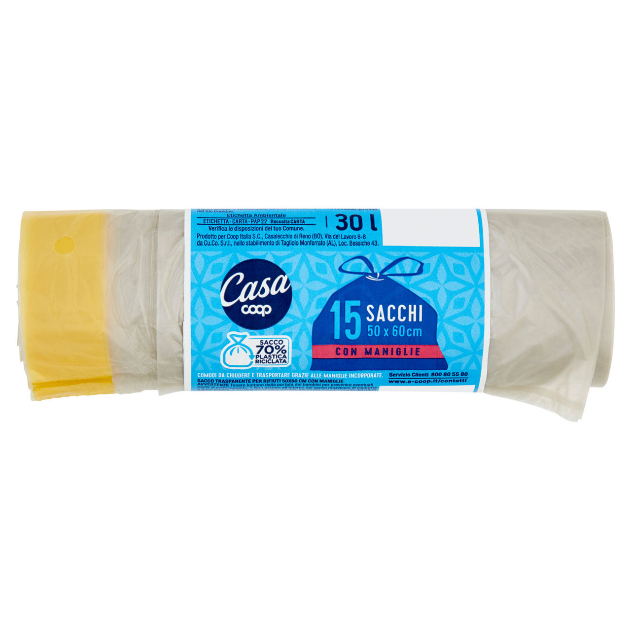 Sacchi nettezza trasparenti con maniglia scorrevole 50x60 cm 15 pz