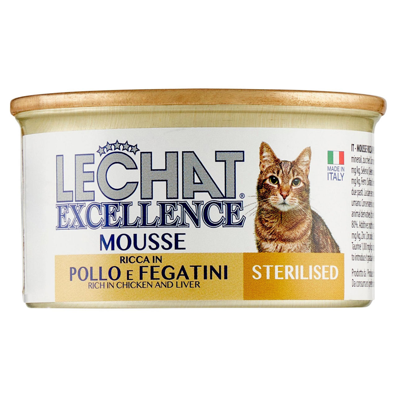 Mousse gatti sterilizzati al pollo e fegatini lechat g 85
