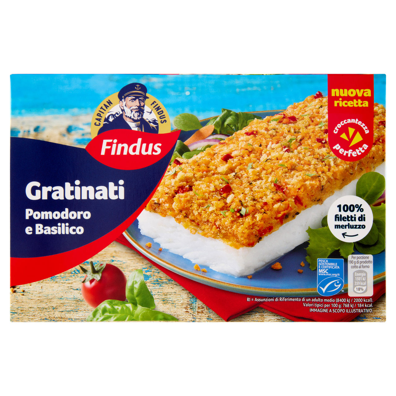 Merluzzo d'Alaska gratinato con pomodoro e basilico surgelato 380 gr - Immagine 01