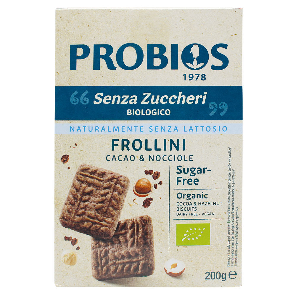 Biscotti frollini cacao e nocciole senza zuccheri bio 200 gr