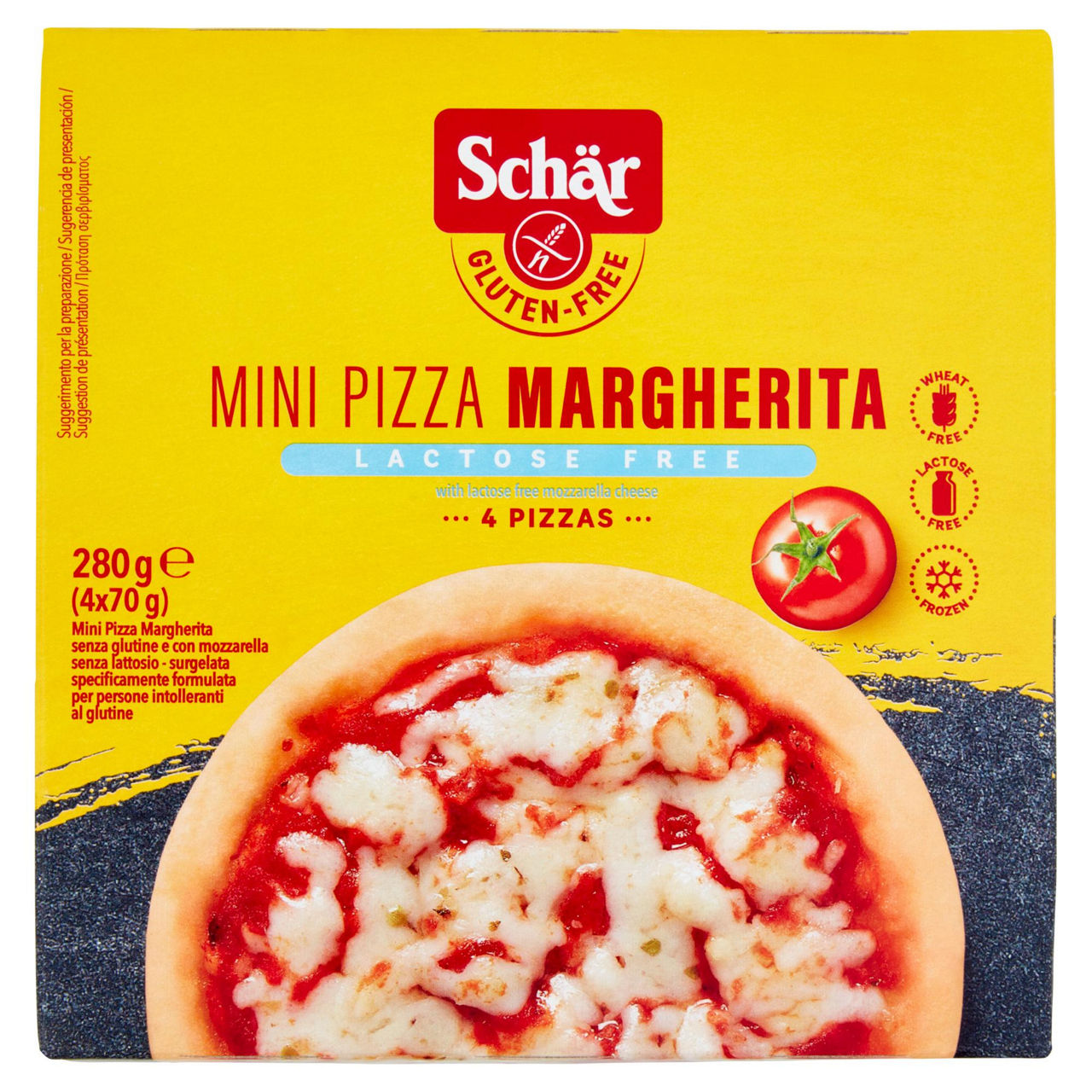 Mini pizza Margherita senza glutine e senza lattosio 4 pz 280 gr