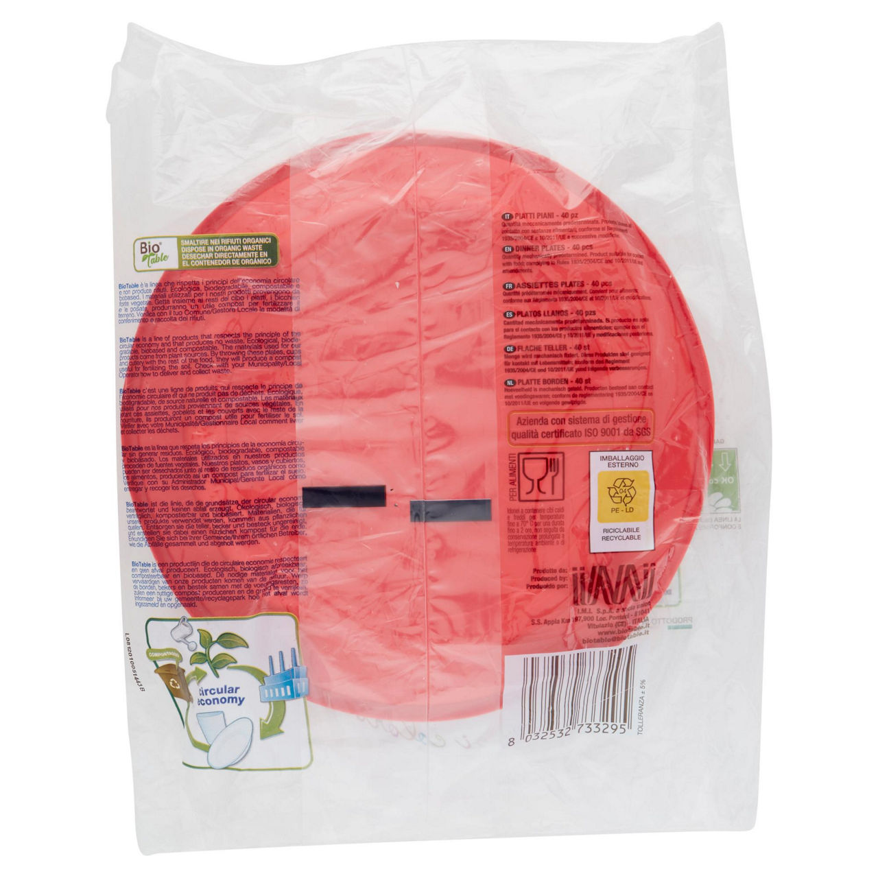 Piatti compostabili biodegradabili piani extra rigidi rossi 22 mm 40 pz  - Immagine 31