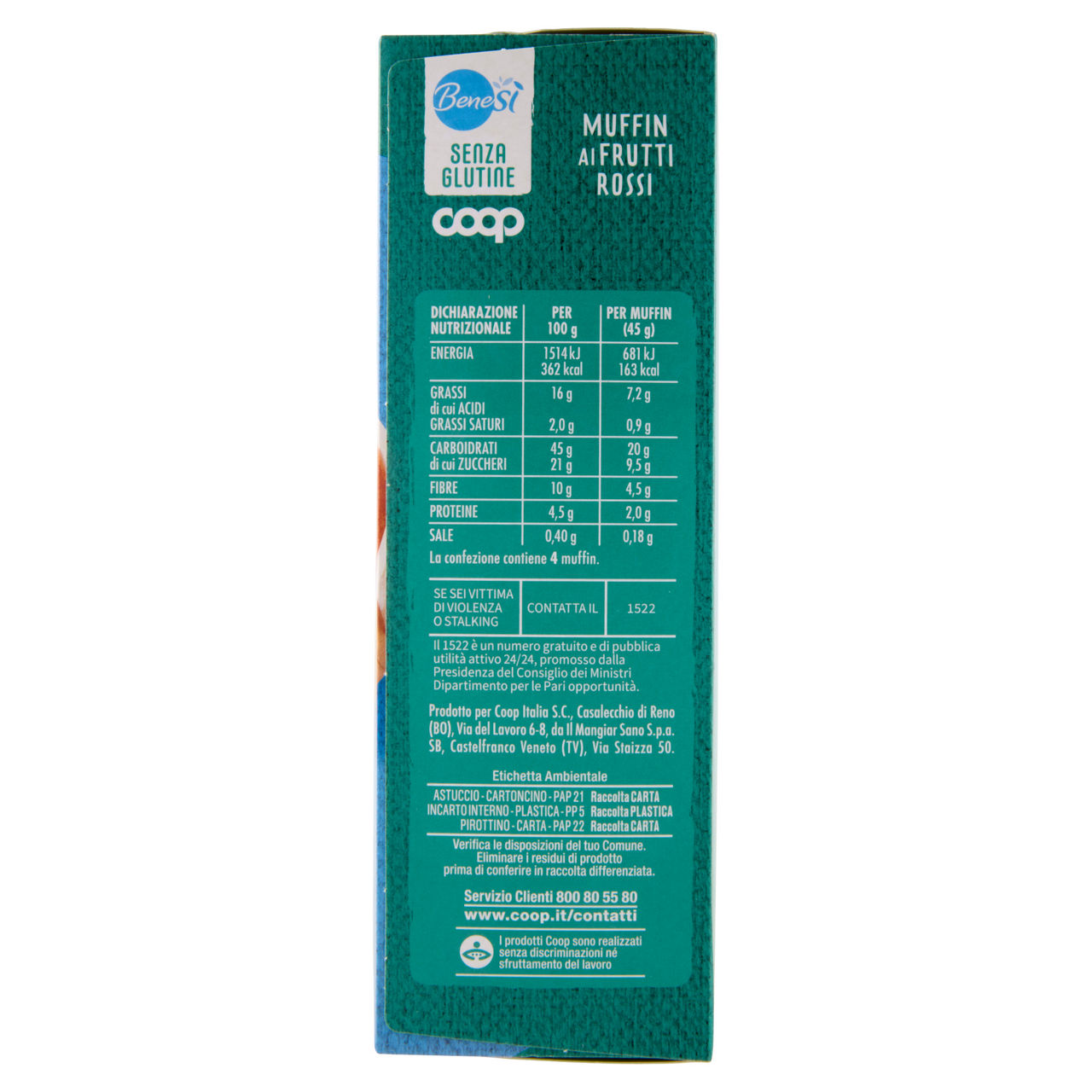 Muffin senza glutine ai frutti di bosco  bene si' coopg 4x45 g 180 - Immagine 41