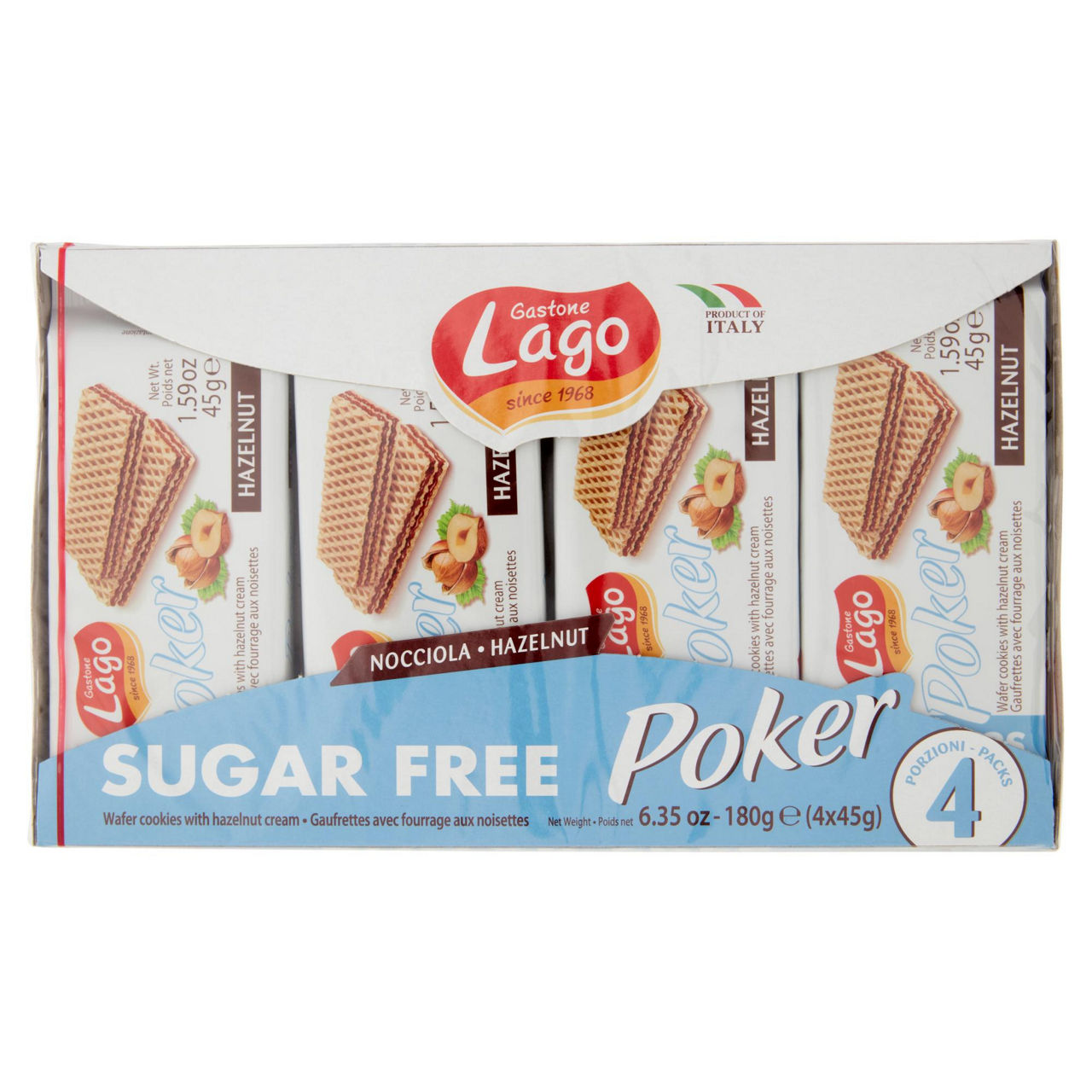 Wafer alla nocciola senza zuccheri Poker 4 pz x 45 gr