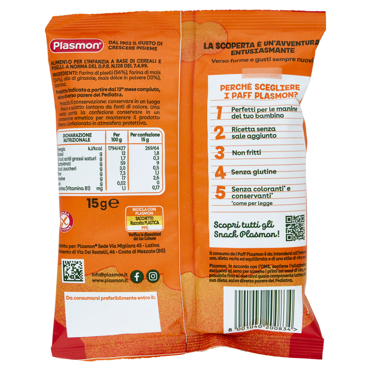 Snack i Paff dei bambini piselli e mais dolce 15 gr - Immagine 21