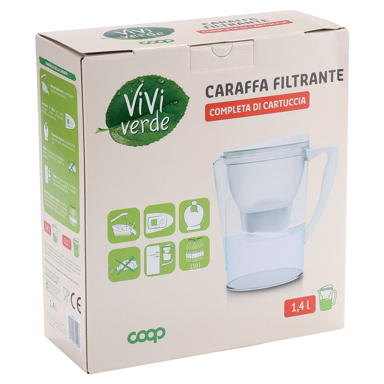 Caraffa filtrante completa di cartuccia 1,4 lt