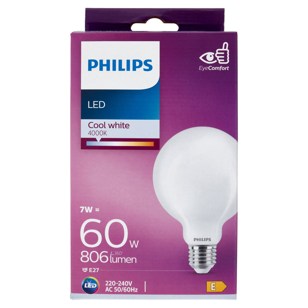 Lampadina led globo vetro 60w e27 4000k non dimmerabile