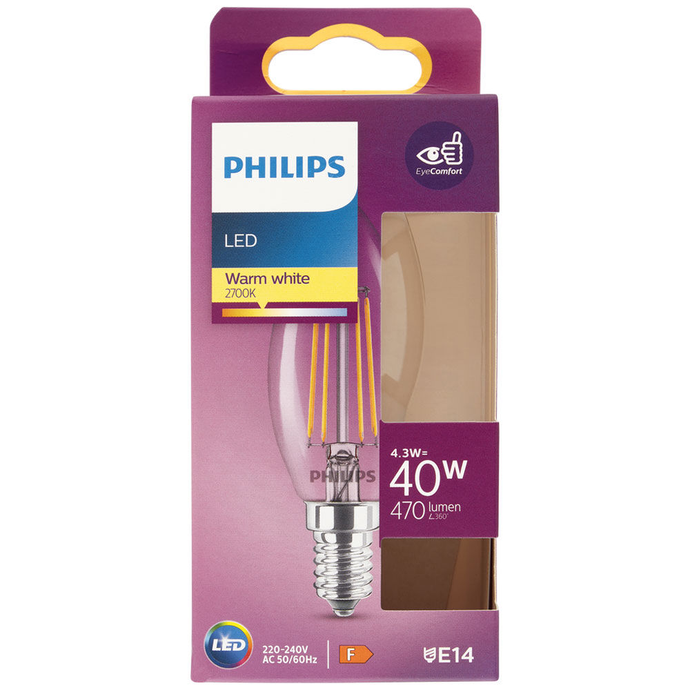 Lampadina LED candela filamento luce calda 40W E14 470 lumen