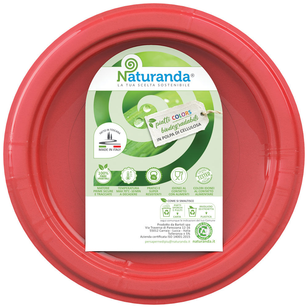 Piatti biodegradabili diametro 18 colore rosso 8 pz 