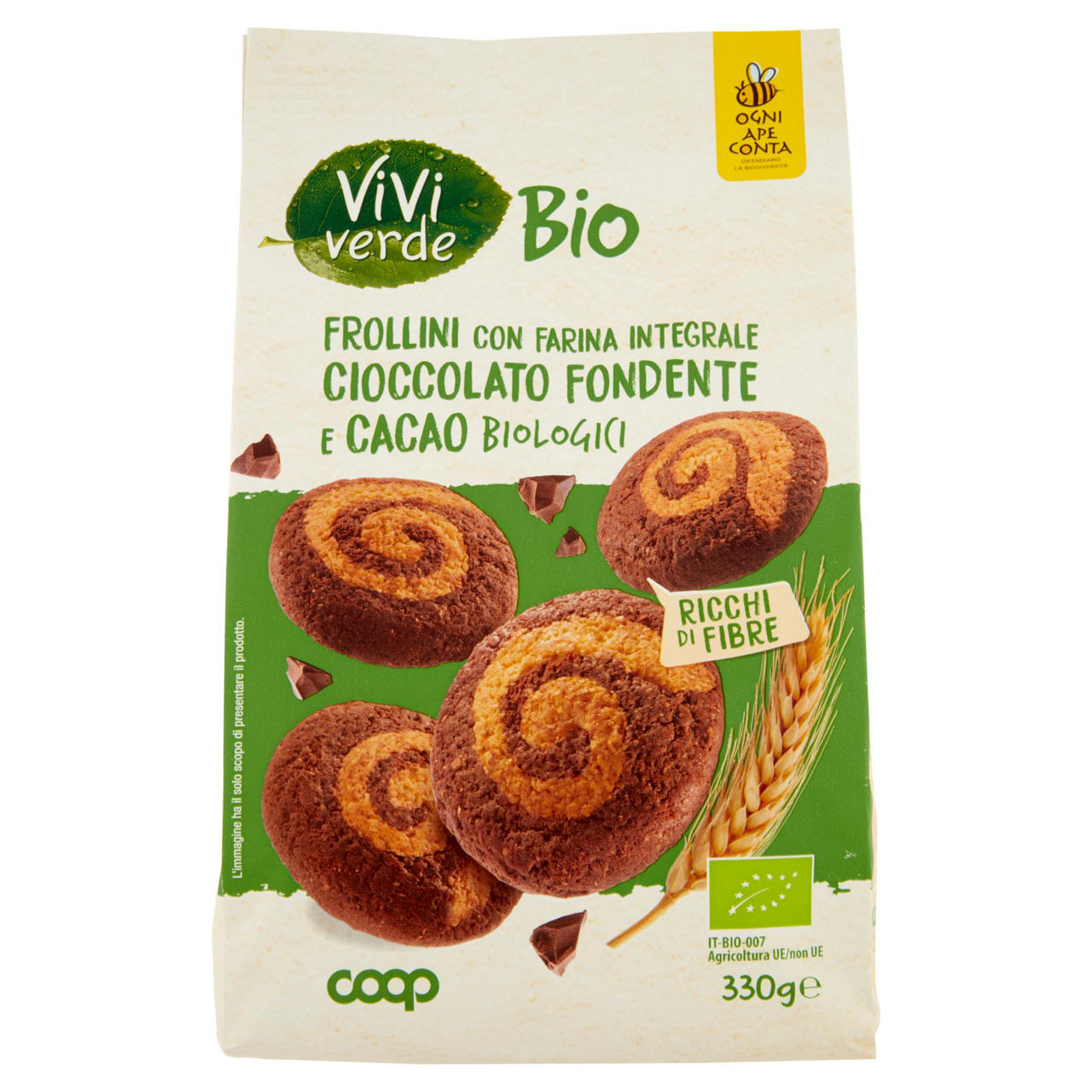 Biscotti frollini con farina integrale cioccolato fondente e cacao bio 330 gr - Immagine 01