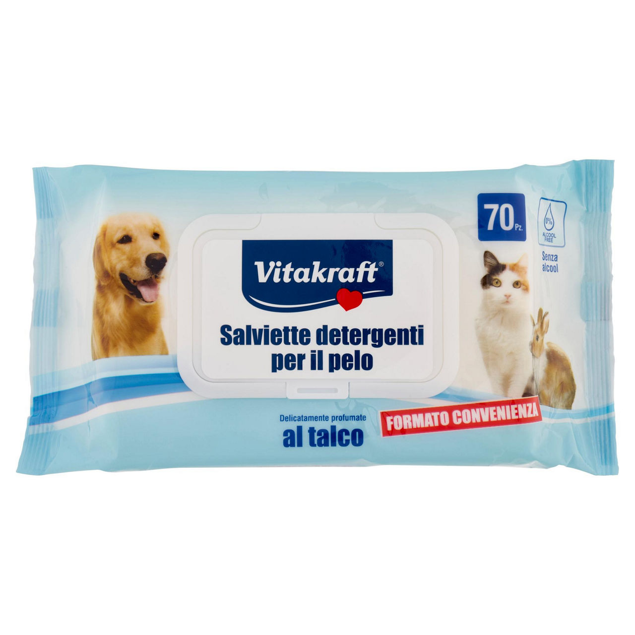 Salviette detergenti per il pelo di cani e gatti al talco 70 pz