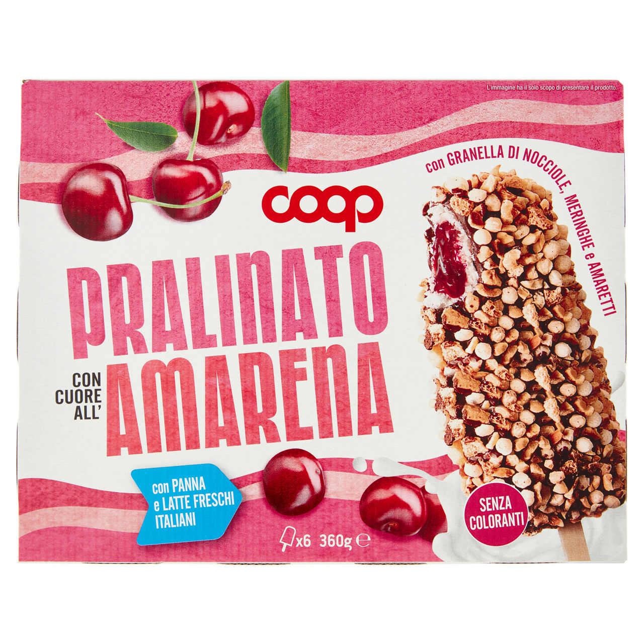 Stecco gelato pralinato con cuore all'amarena 6 pz 360 gr