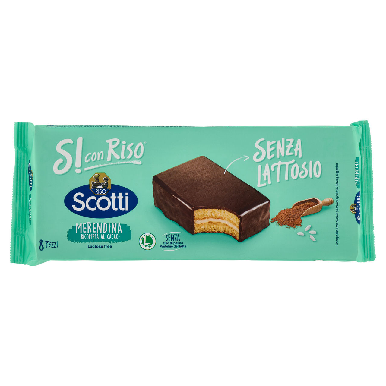 Merendine ricoperte di cacao con farina di riso senza lattosio 8 pz 264 gr