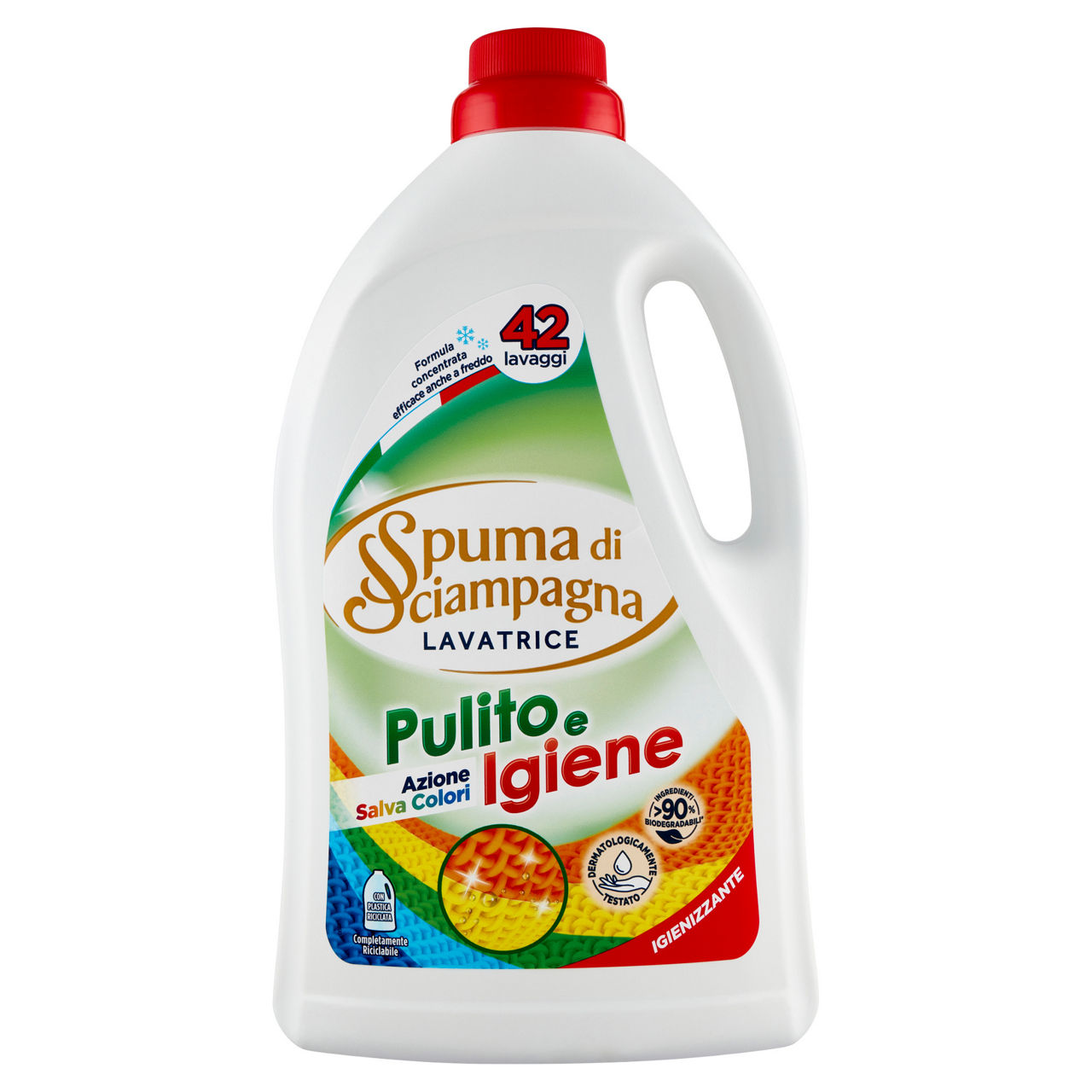 Detersivo lavatrice liquido spuma di sciampagna pulito igiene 42lav l 1,89
