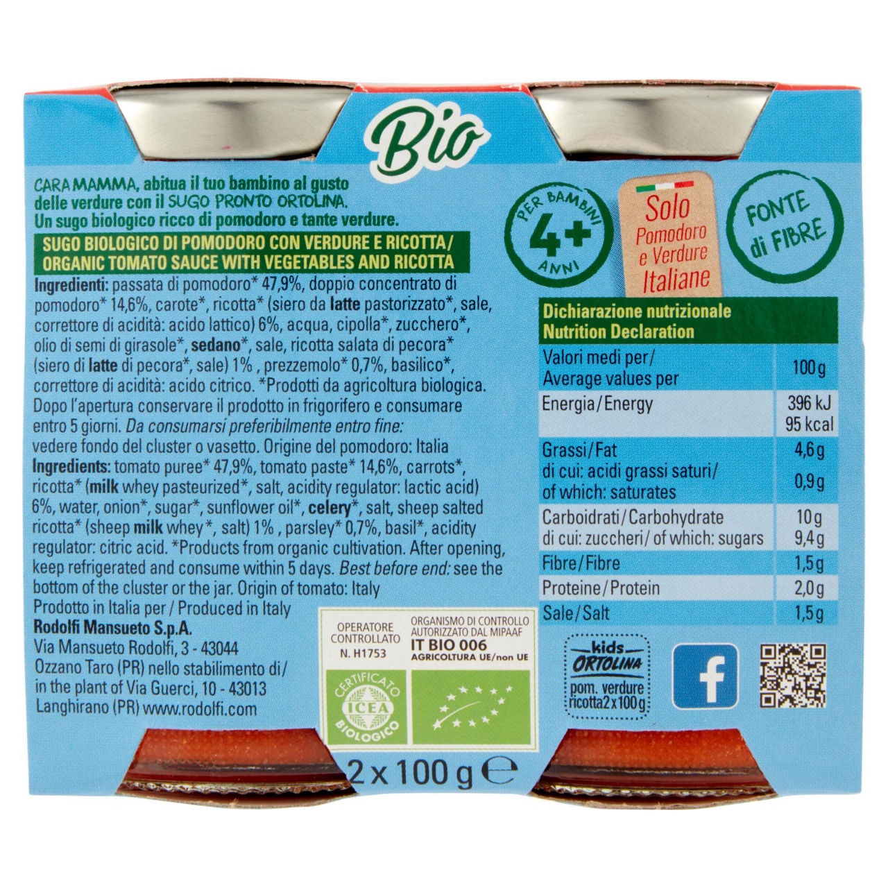 Sugo pomodoro bio con verdure e ricotta ortolina kids g 200 - Immagine 11